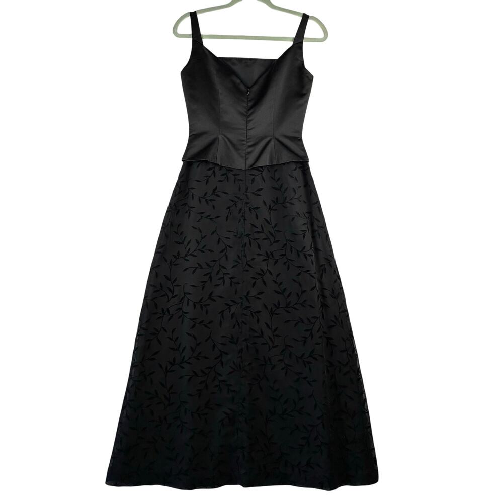 Vtg B2 Sleeveless Maxi Gown Dress Women's XS Black Satin Square Formal Y2K Vines - Picture 2 of 15